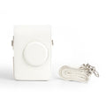 Retro camera storage case with curved shoulder strap in solid colour options including black skin feeling material