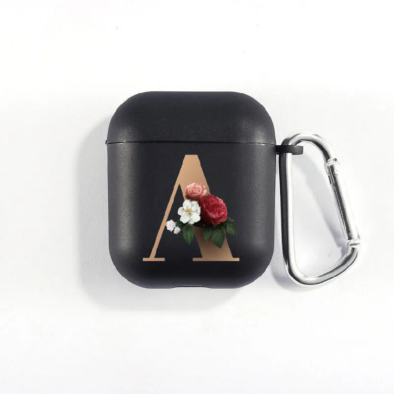 Matte black silicone alphabet AirPods case with dust plug, impact-resistant and anti-fingerprint surface