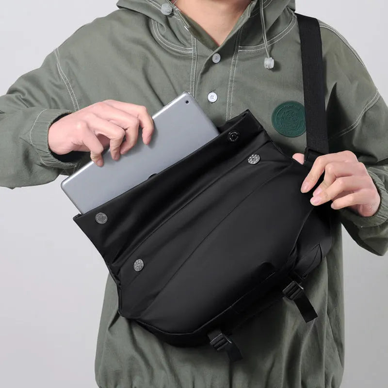 Grey PU leather crossbody sling bag with internal phone and document pockets