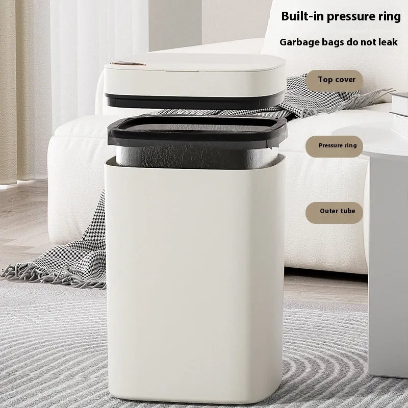 Square intelligent automatic sensor dustbin with induction opening lid in milky white