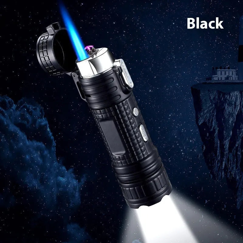 TH727 metal waterproof multifunctional flashlight lighter in camouflage, red, black, blue, or yellow colour