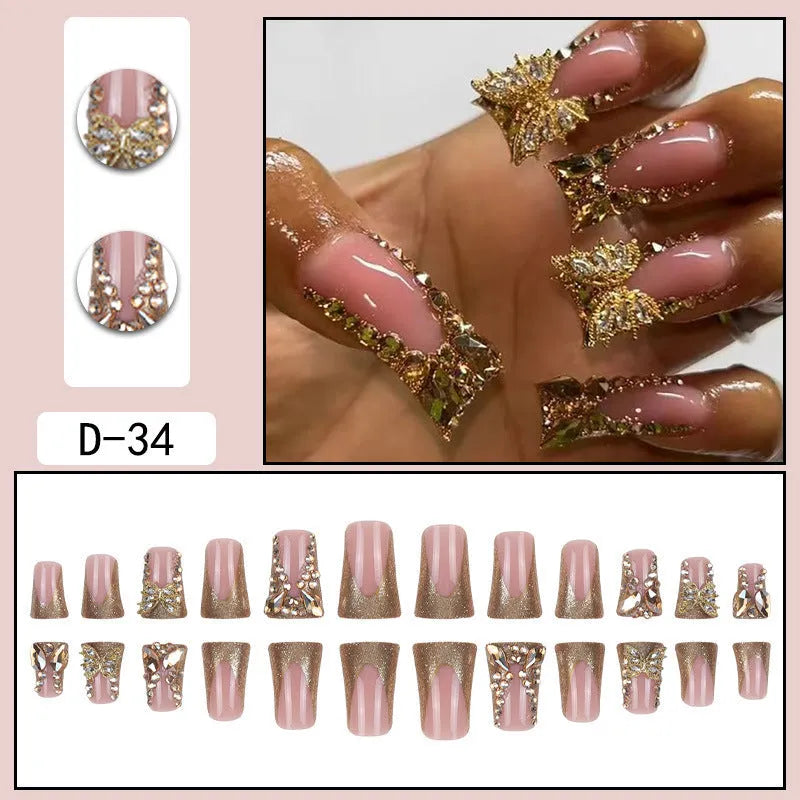 Golden diamond and butterfly nail stickers D34 colour with jelly glue applicator