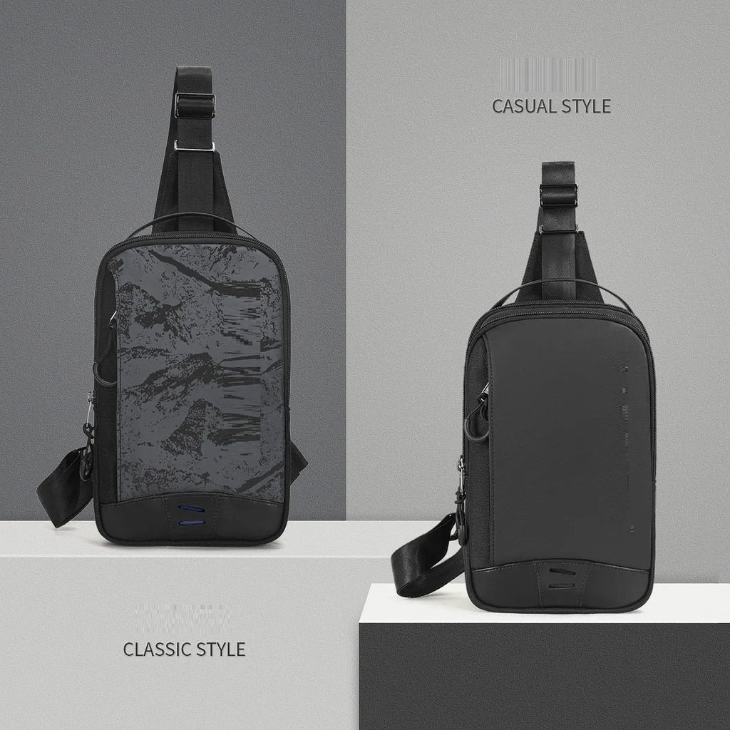 Casual black TPU camouflage chest bag with a single shoulder strap and soft handle.