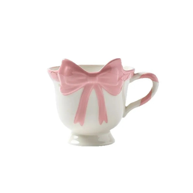 Ceramic heart bow mug in black pink colour with 350ml capacity