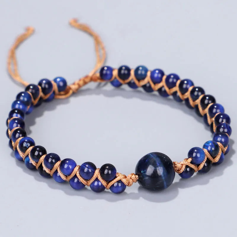 Handmade woven pull bracelet geometry design in blue Tigereye stone