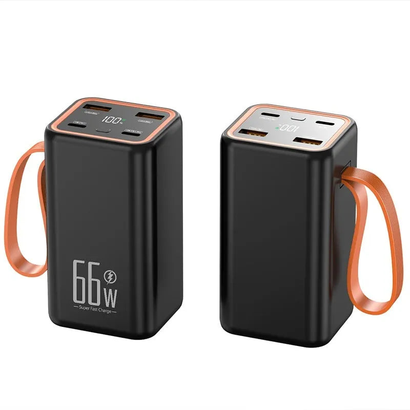Black and white PD66W fast charge 20000mAh portable power bank showing creative design.