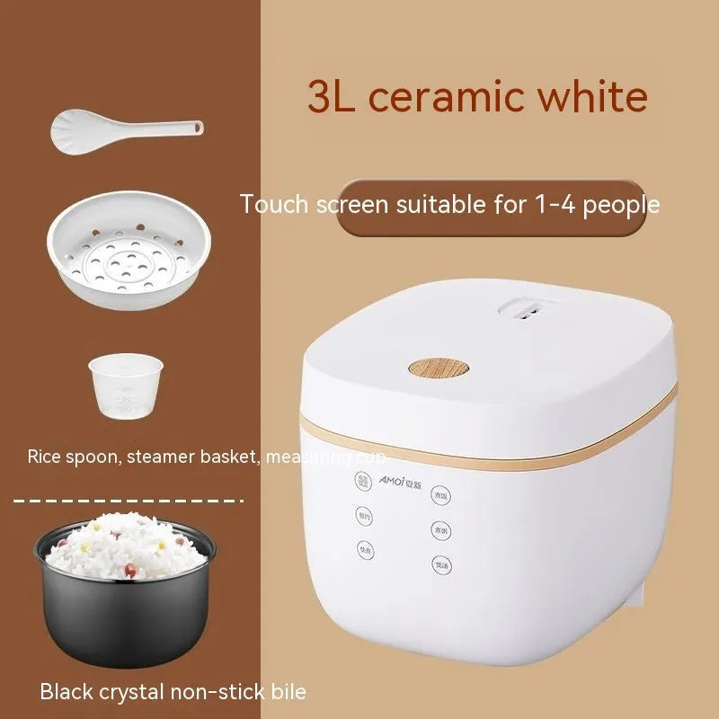White intelligent multi-function rice cooker with 3 litre capacity and six cooking functions