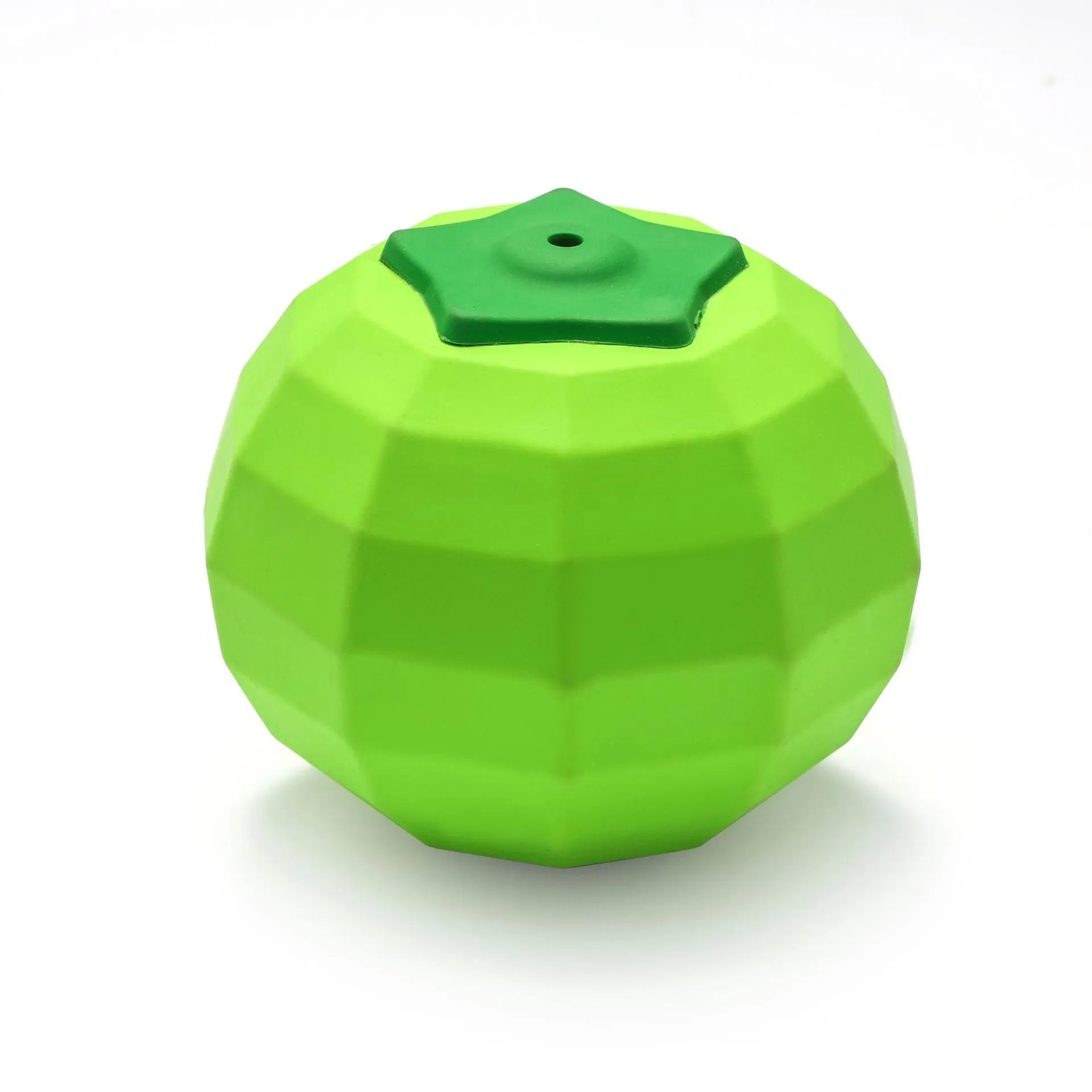 Green natural rubber dog chew toy with squeaker for large breed aggressive chewers.