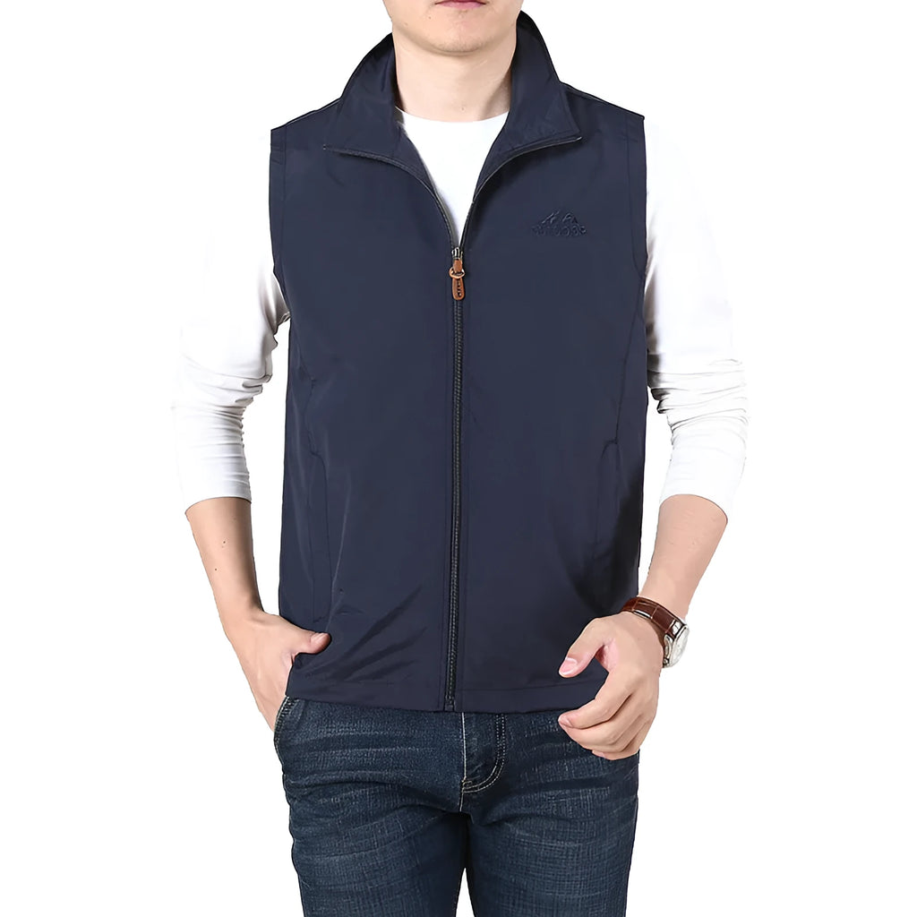 Men's thin solid colour spring waistcoat vest with a side seam pocket.