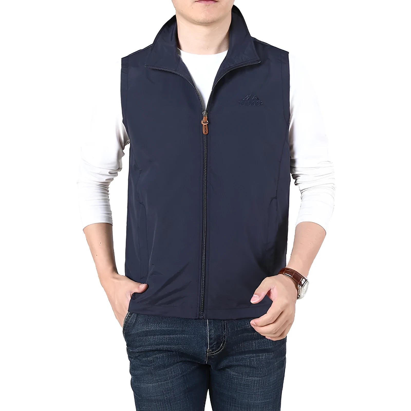 Men's thin solid colour spring waistcoat vest with a side seam pocket.