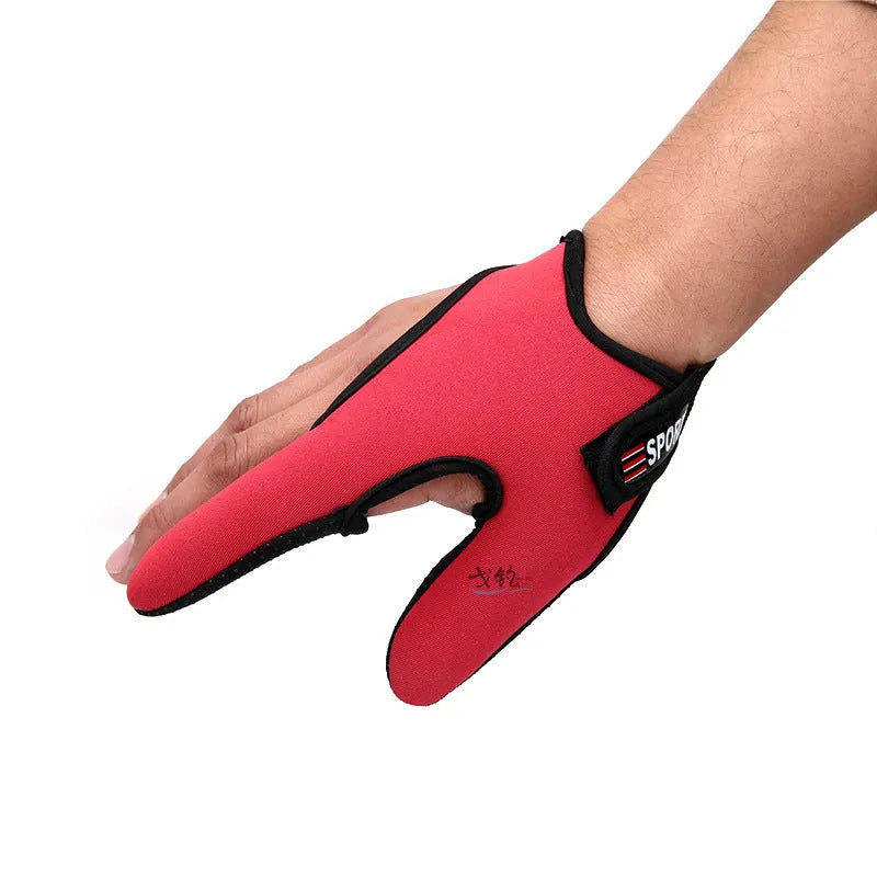 Two finger fishing tackle glove showing diving cloth back and microfiber palm in available colours