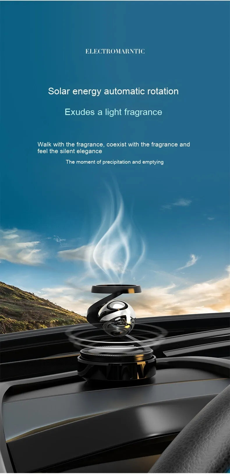 Solar-powered car aromatherapy perfume with decorative element and fragrance diffuser