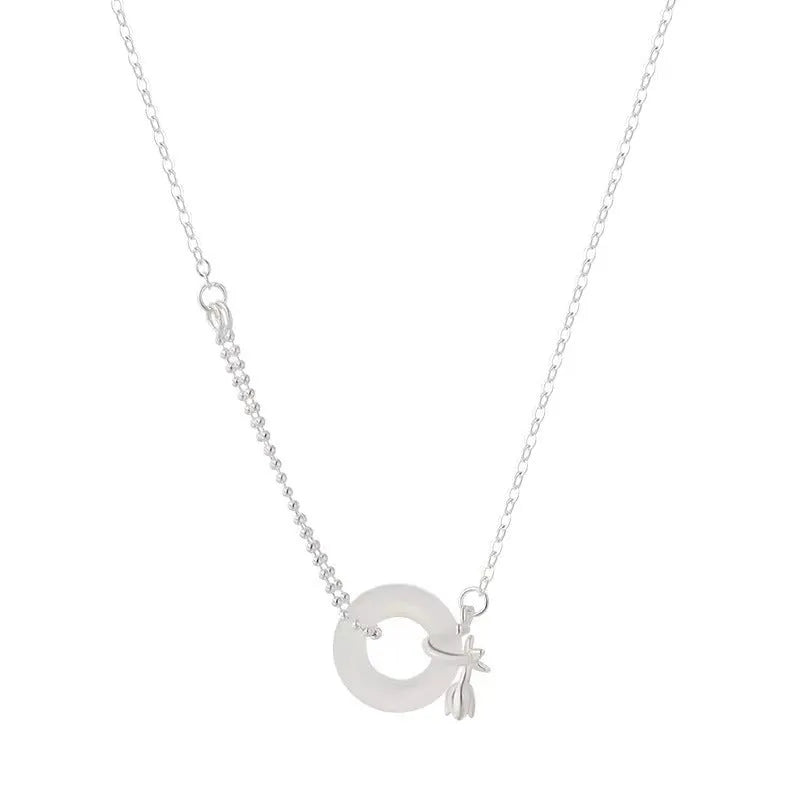 925 silver tulip white jade peace buckle necklace with cross chain on woman