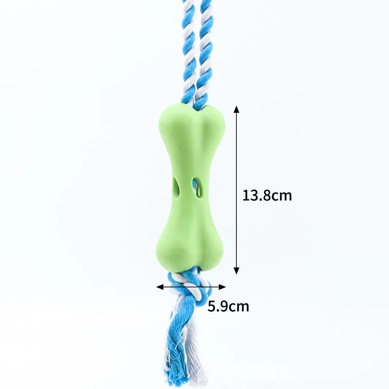 Green porous bone rope knot dog chewing toy for stuffing with treats