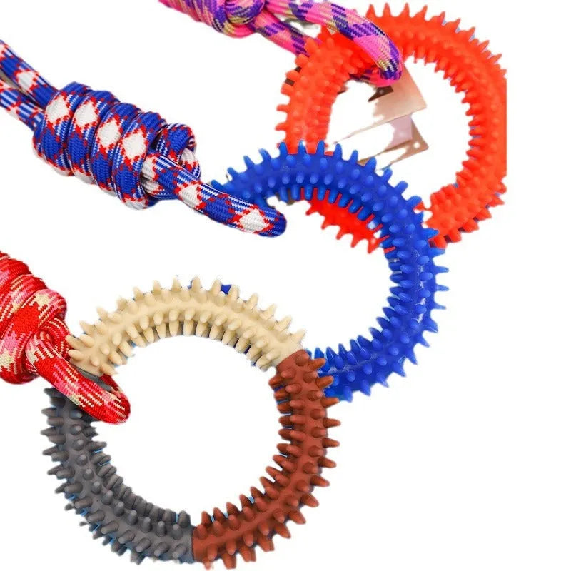 43cm braided rope dog chew toy with multiple coloured strands for aggressive chewers