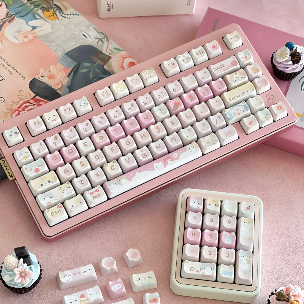 Meow Meow Team 141-key mechanical keyboard keycap set with colourful cat designs on all sides