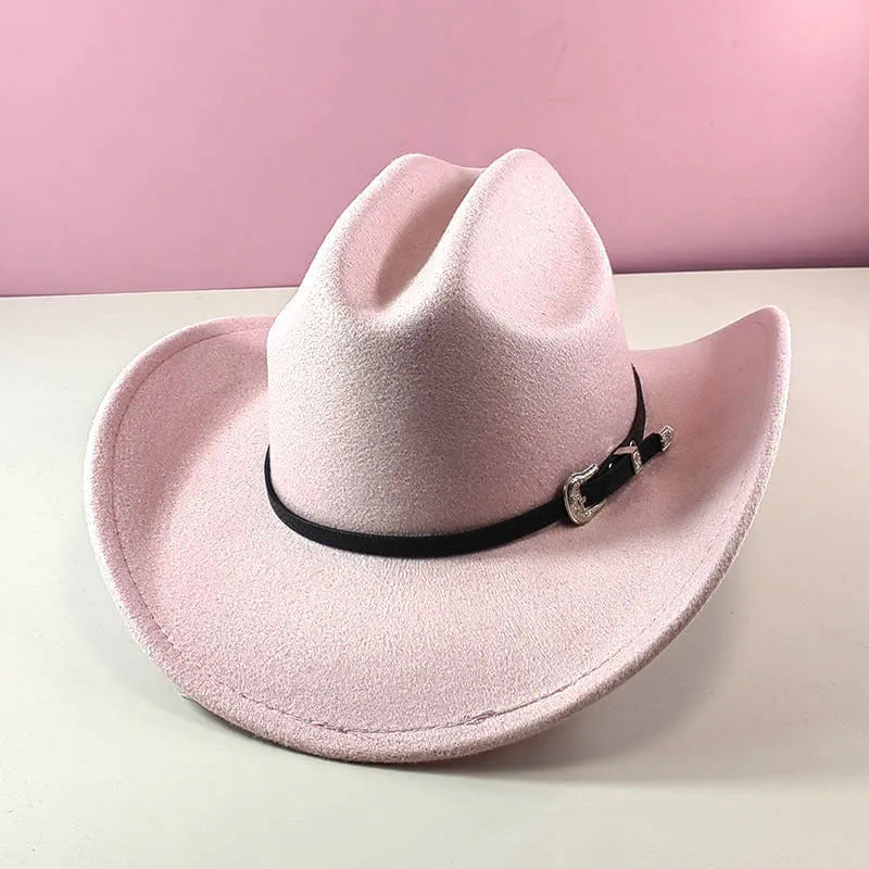 Polyester conical crown cowboy hat in khaki, side view, size M 56-58 cm