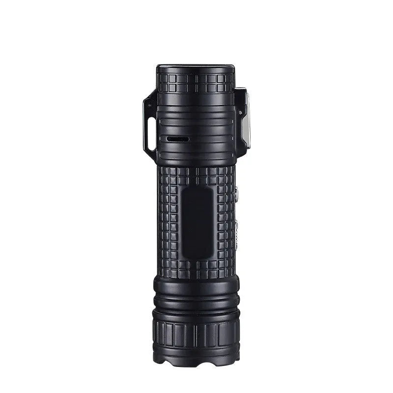TH727 metal waterproof multifunctional flashlight lighter in camouflage, red, black, blue, or yellow colour