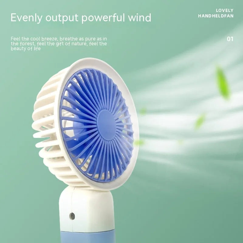 Mini handheld fan with phone holder, plastic blades, USB rechargeable, 16x8x6cm size, pink colour option