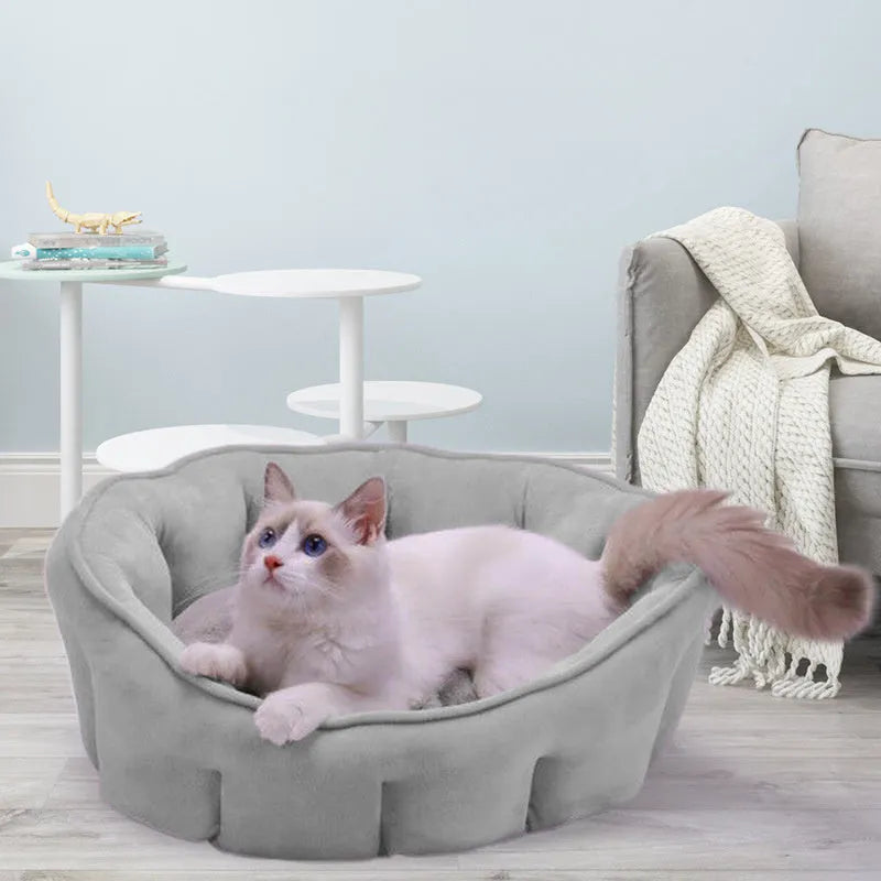 Plush thickened cat kennel mat with integrated house and hammock design in grey colour