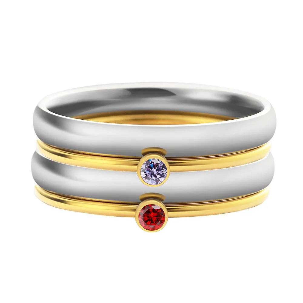 December birthstone engraved ring with geometric design in titanium steel