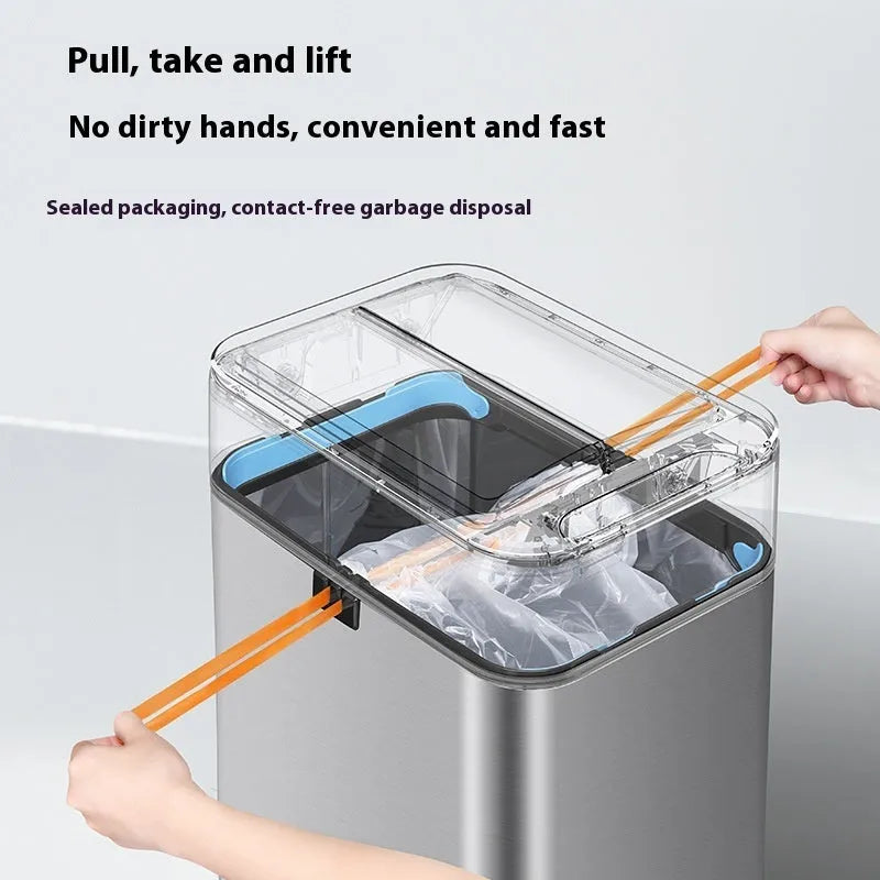 Stainless steel inductive smart trash can with square design and deodorant properties