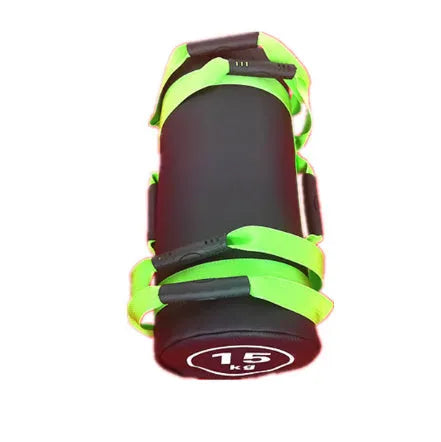 Flat white PVC fitness sandbag for weight lifting and strength training, shown with weight options.
