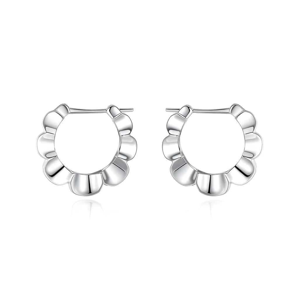 Pair of sterling silver geometric round earrings with electroplated retro style