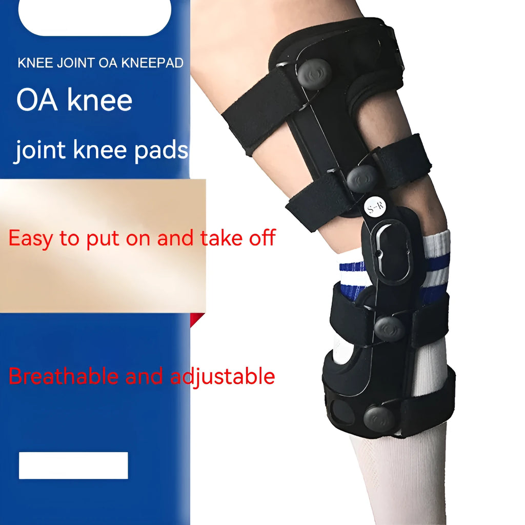 Black knee supporter brace with anterior ligament pad showing left and right variants