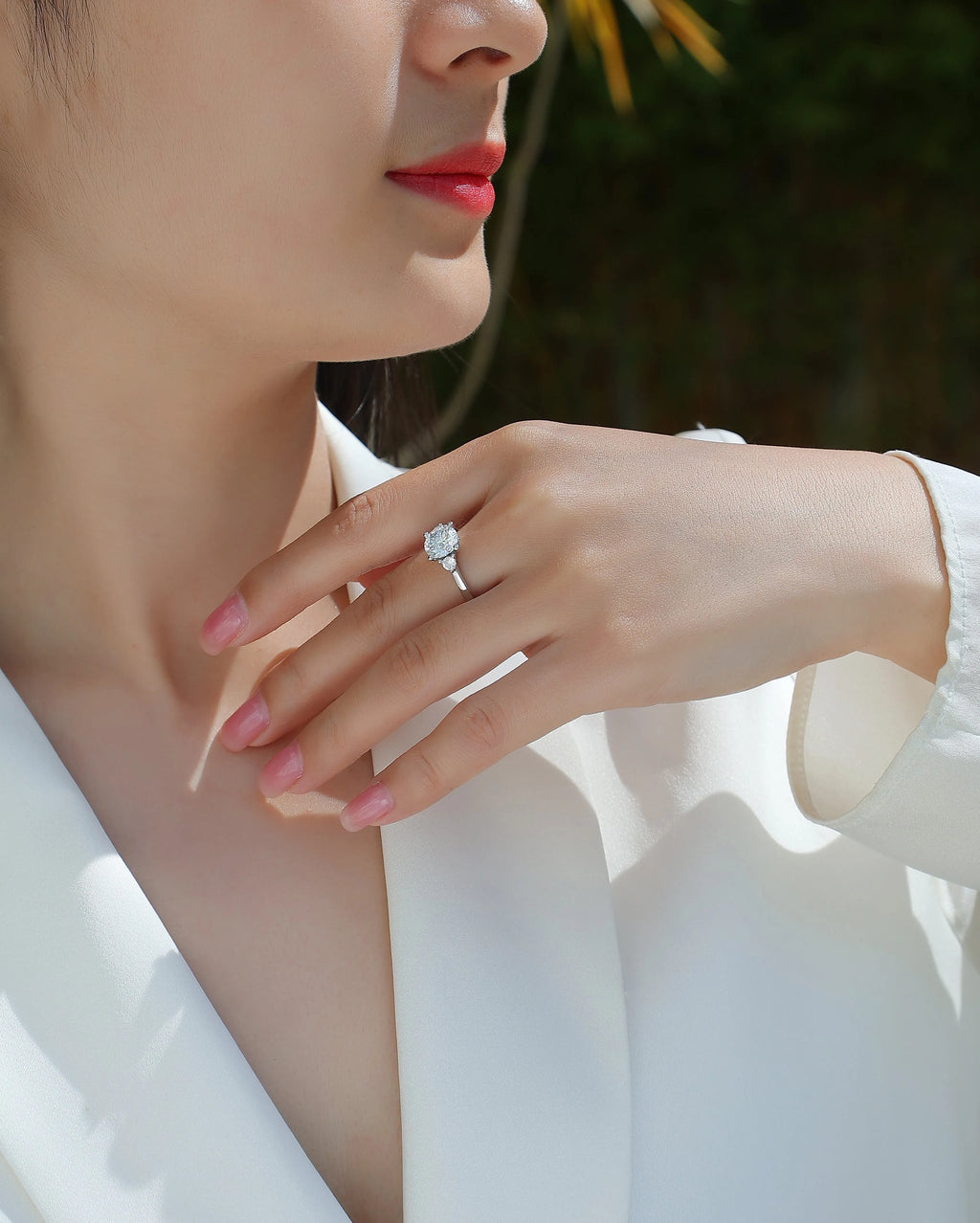Starry Sky Romance wedding ring set with 2-carat moissanite on platinum-plated S925 silver band, gift box and GRA certificate