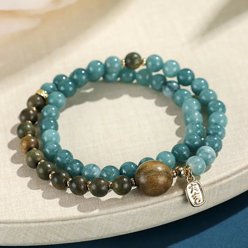Blue gold sandalwood beaded bracelet for women with New Chinese style design and mixed materials