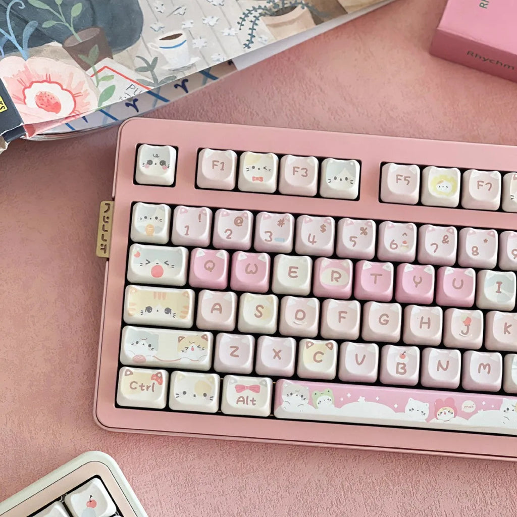 Meow Meow Team 141-key mechanical keyboard keycap set with colourful cat designs on all sides