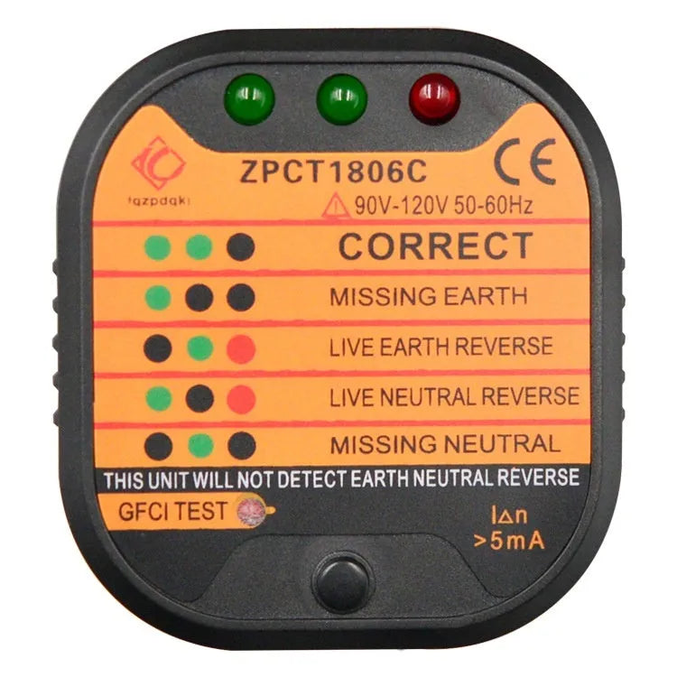 Black socket tester for electrical polarity and earth leakage detection measuring 65mm