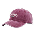 Retro washed distressed personalised embroidered peaked cap in acrylic fabric, shown on a mannequin.
