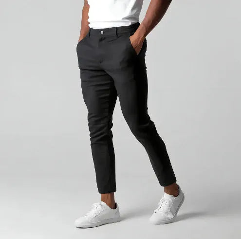 Men's slim gray polyester business suit trousers straight cut high temperature set shape