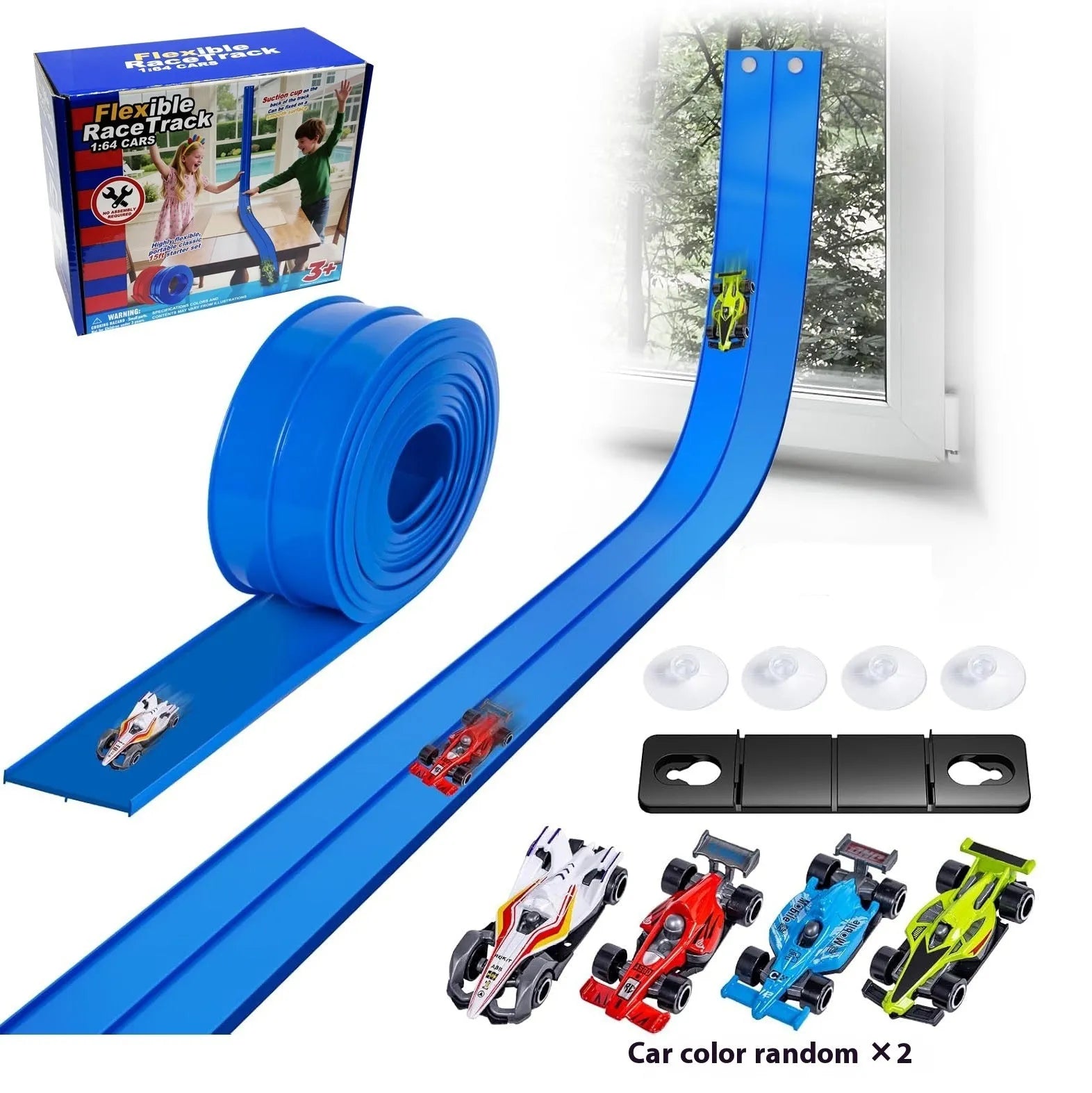 DIY double rail car PVC soft track set with anti-gravity magnetic assembly in blue colour