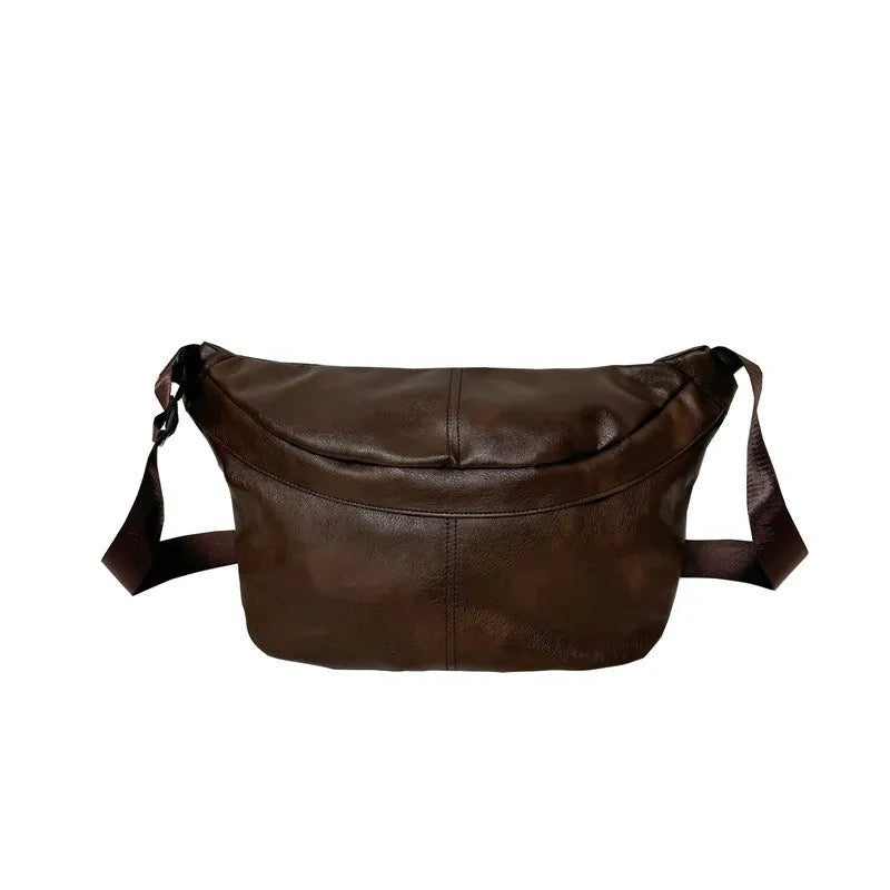 Retro fashion men's large capacity crossbody bag in PU material with waterproof properties
