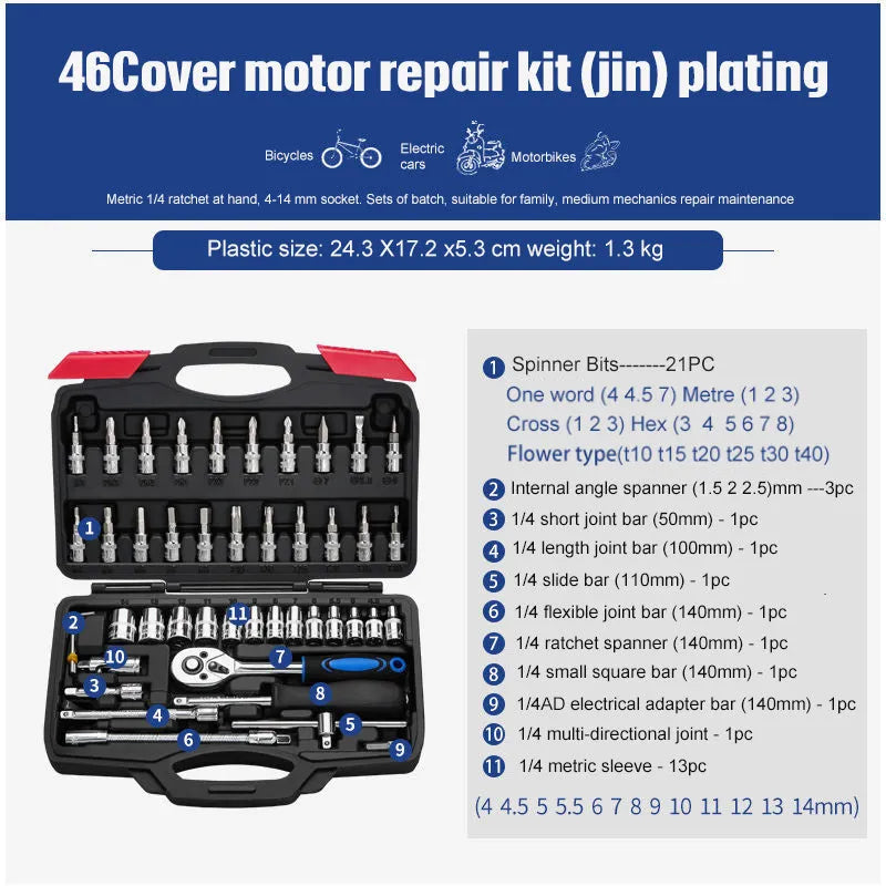 Cr-v chromium vanadium steel socket ratchet wrench set with nickel plating for home and auto repair