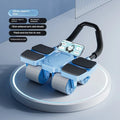 Automatic rebound abdominal exercise wheel with four wheels in black, blue, and orange colours