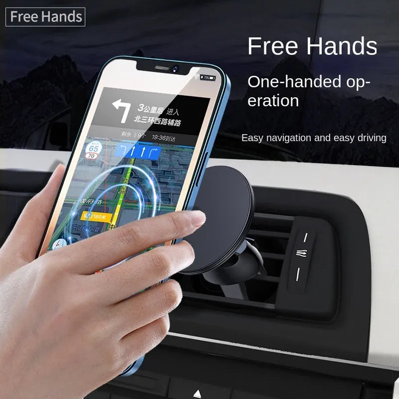 Black aluminium alloy magnetic suction car air vent mobile phone holder