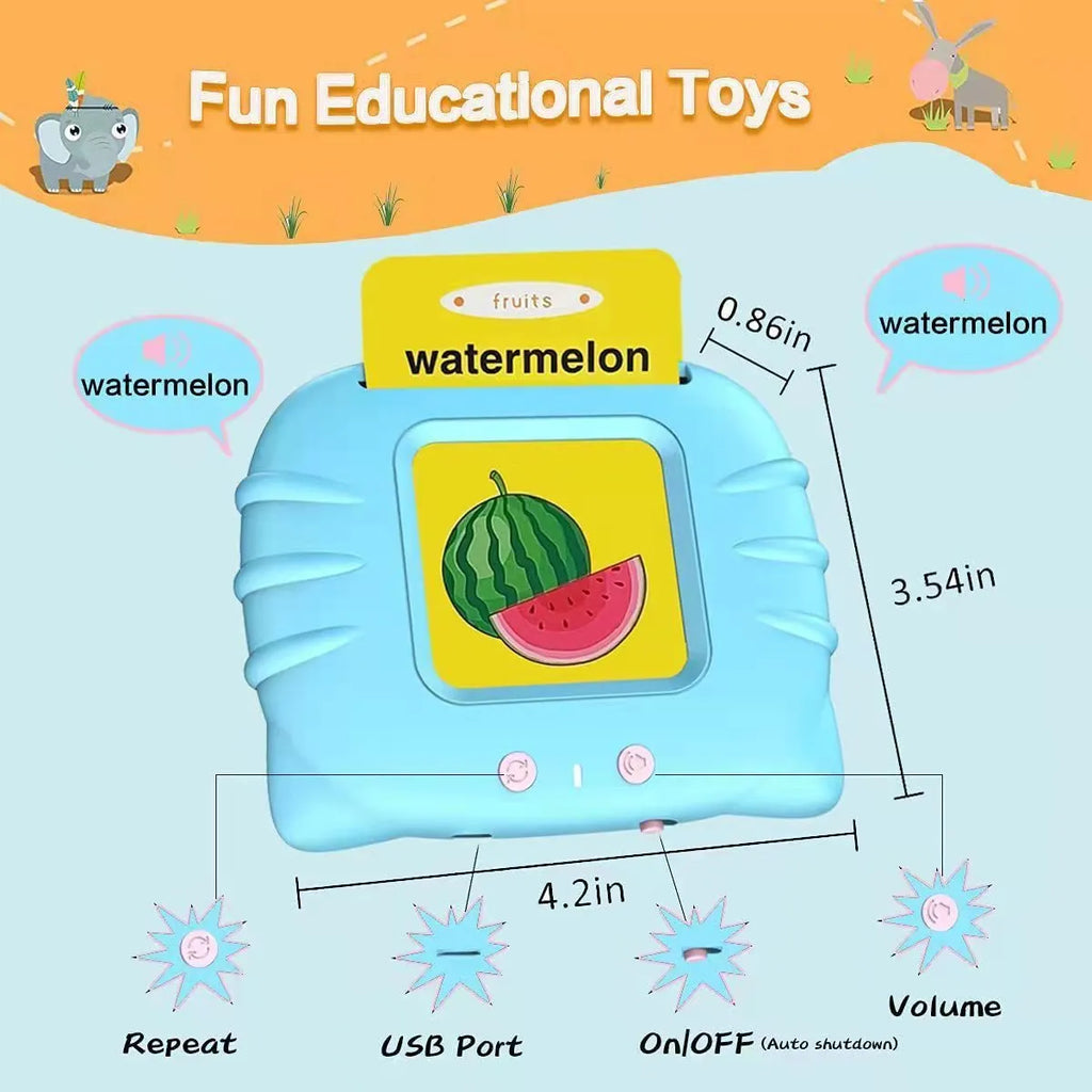 Children's English learning card with audio books showing blue colour option and card insertion