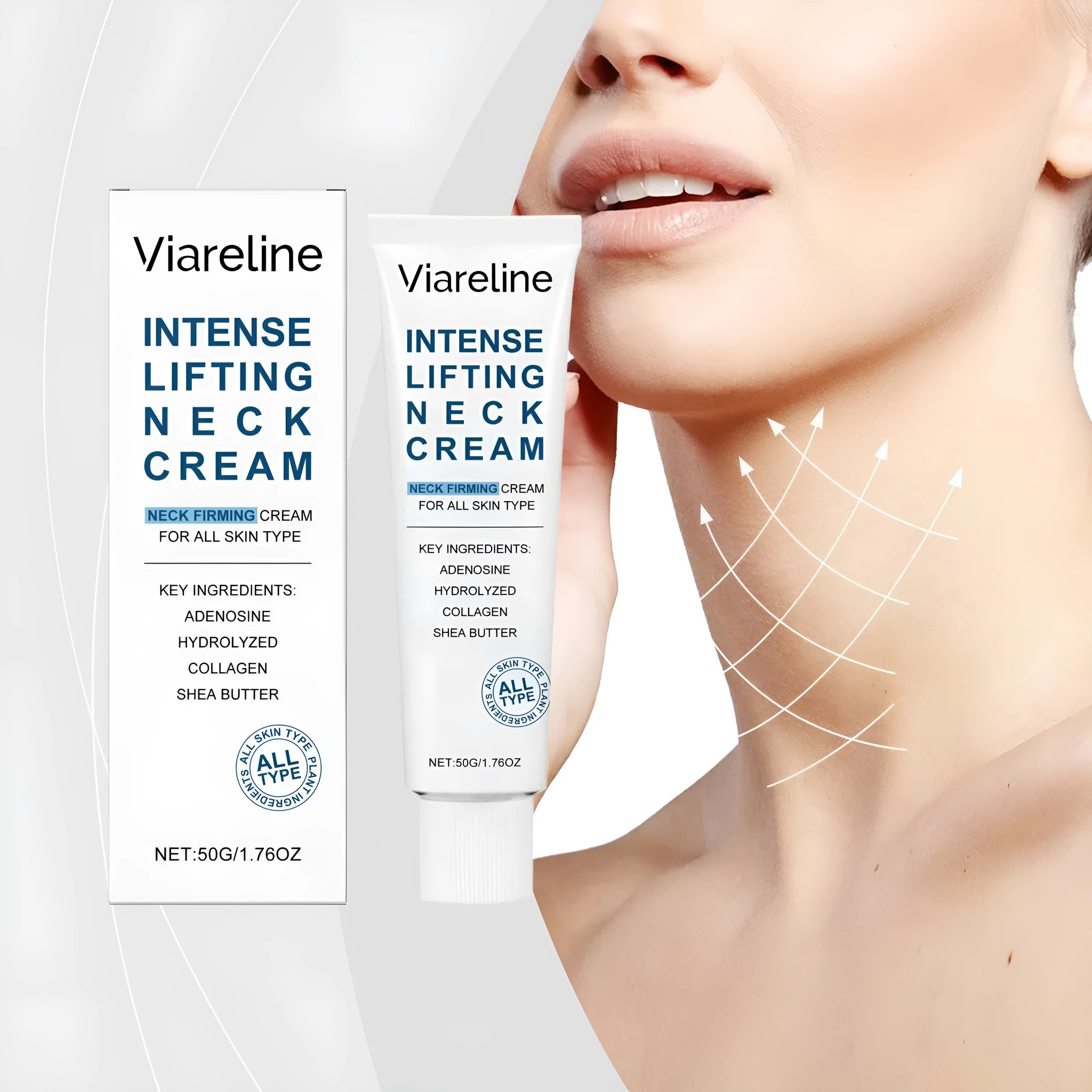 50g tube of tightening neck cream with hydrolysed collagen and hyaluronic acid