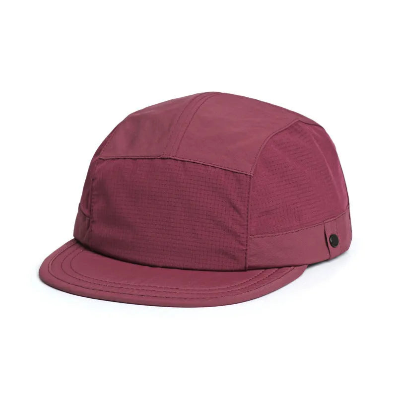 Men's black breathable dome-crown baseball cap made from quick-dry polyester fabric.