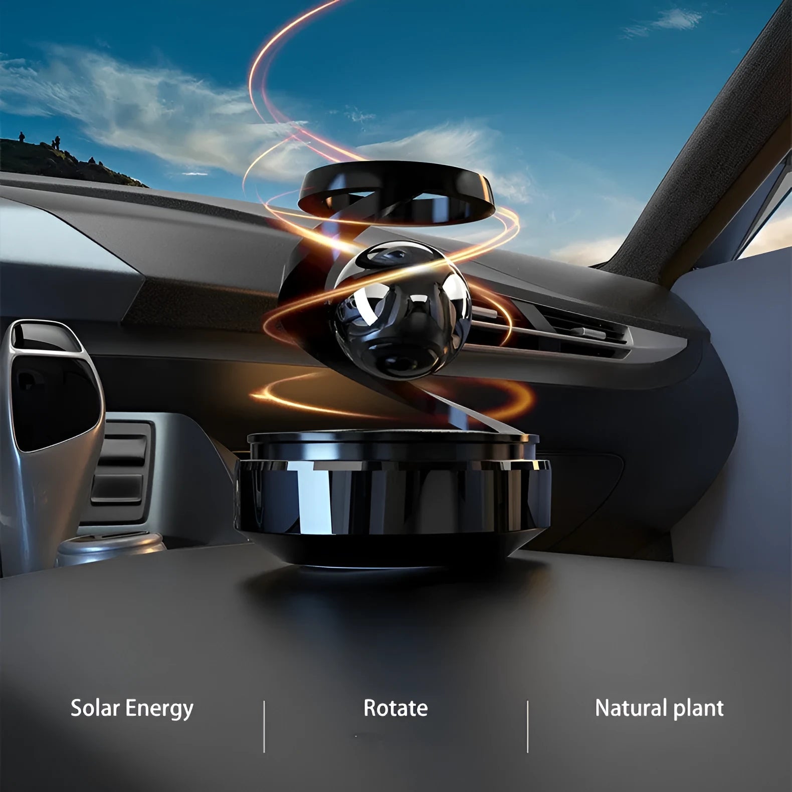 Solar-powered car aromatherapy perfume with decorative element and fragrance diffuser
