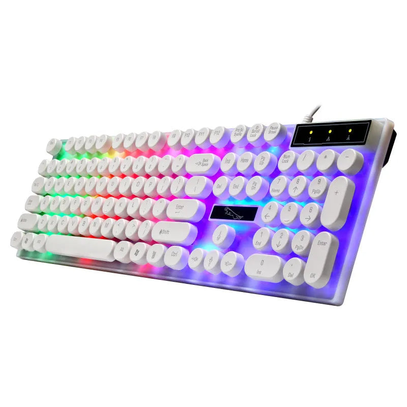 Black or white waterproof RGB gaming keyboard with 104 keys and USB cable