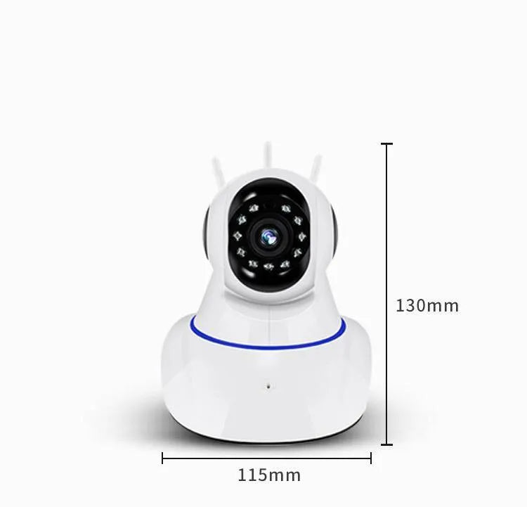 White dome-shaped wireless HD night vision surveillance camera for indoor and outdoor use.