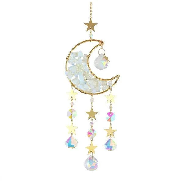 K9 crystal moon-shaped pendant on a 420mm cord for car rear-view mirror decoration.