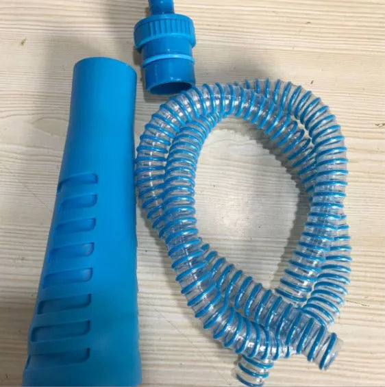Blue plastic suction pipe cleaner with round head for washing machine dust removal
