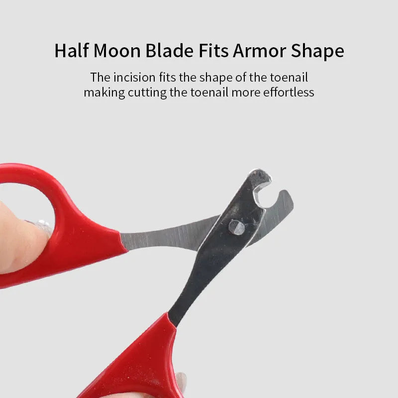 Pet nail clippers with stainless steel blades and a coloured plastic and rubber anti-slip handle.