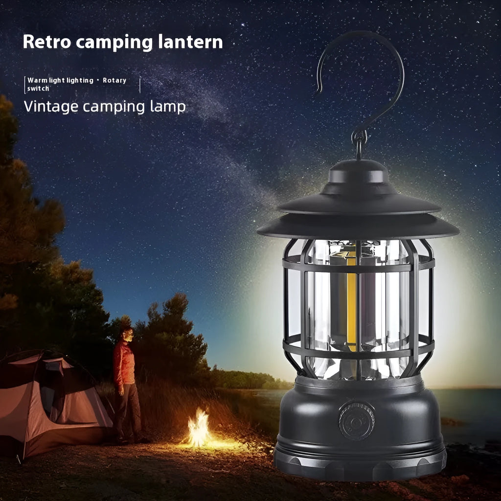 Portable camping lantern in black, dark green, or red with super bright light for outdoor use.